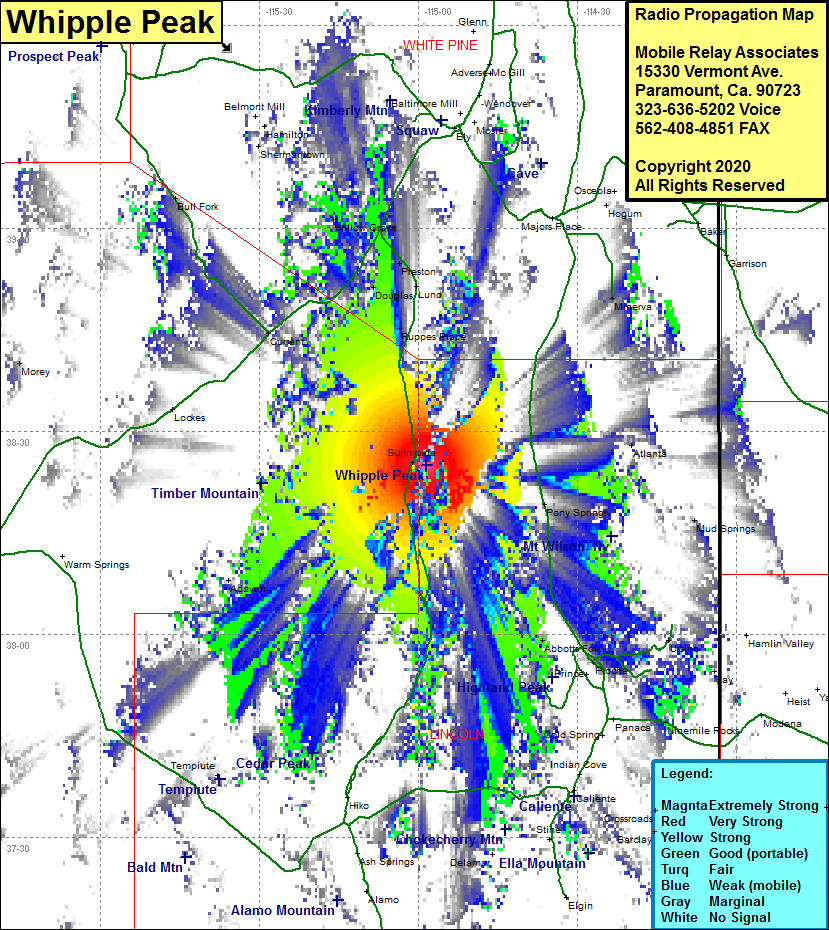 heat map radio coverage Whipple Peak